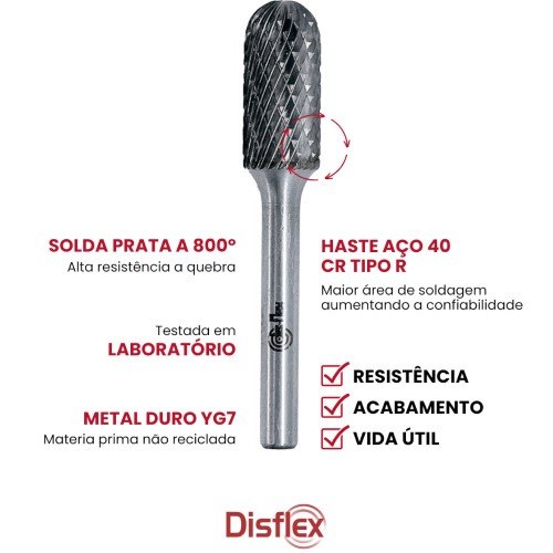 Lima rotativa endurecida cil�ndrica redonda 10 x 20 mm haste 6 mm - 23.207