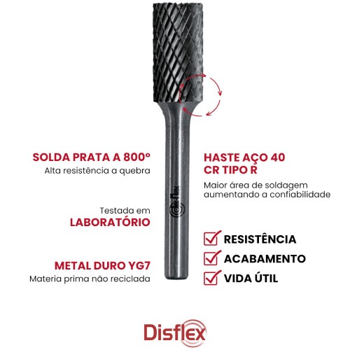 Lima rotativa endurecida cil�ndrica reta 12 x 25 mm haste 6 mm - 23.213