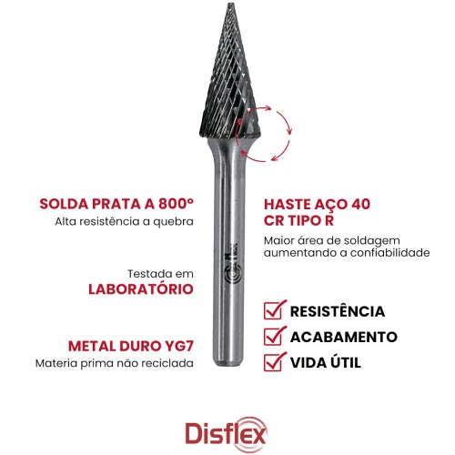 Lima rotativa endurecida c�nica reta 8 x 20 mm haste 6 mm - 23.202
