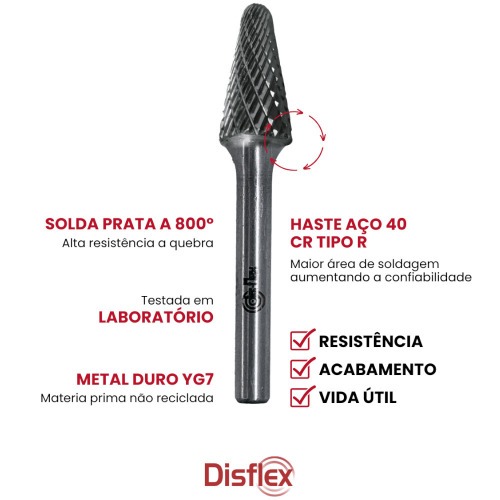 Lima rotativa endurecida c�nica redonda 10 x 25 mm haste 6 mm - 23.222