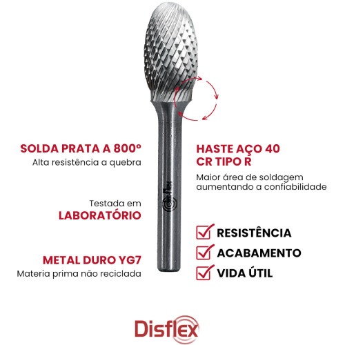 Lima rotativa endurecida em gota 12 x 20 mm haste 6 mm - 23.247