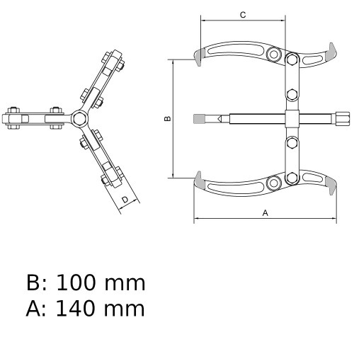 Saca polia com 3 garras articulado abertura de 100 mm
