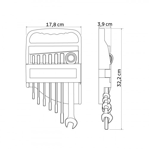 Jogo de chave combinada com catraca 8 a 19 mm com 7 pe�as