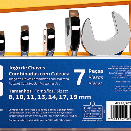Jogo de chave combinada com catraca 8 a 19 mm com 7 pe�as