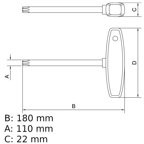 Chave hexalobular T45 x 150 mm cabo T a�o cromo van�dio