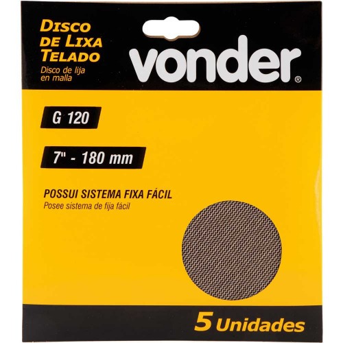 Disco de lixa telado 180 mm gr�o 120 com 5 pe�as