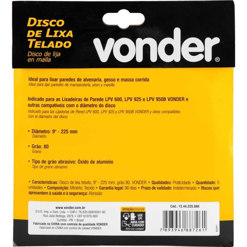 Disco de lixa telado 225 mm gr�o 80 com 5 pe�as