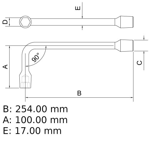 Chave biela 17 mm aço cromo vanádio com cartela Chave biela 17 mm aço cromo vanádio com cartela