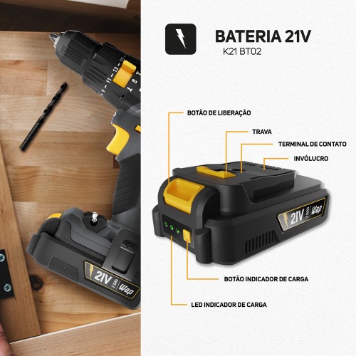 Bateria 21V 2Ah �ons de l�tio intercamb�avel - K21 BT02 