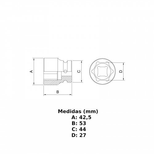 Soquete sextavado de impacto 27 mm encaixe 3/4
