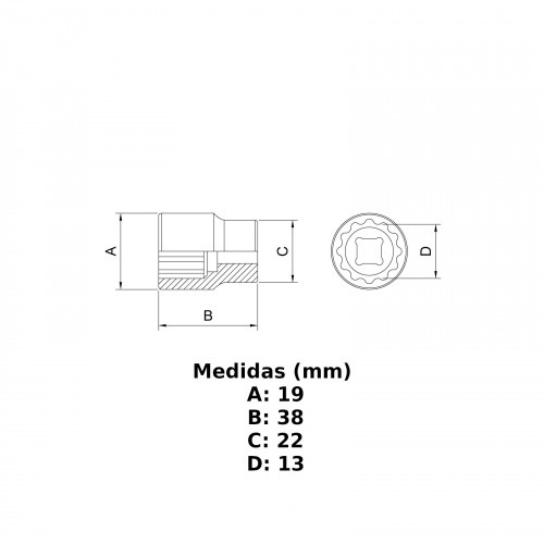 Soquete sextavado 13 mm encaixe 1/2