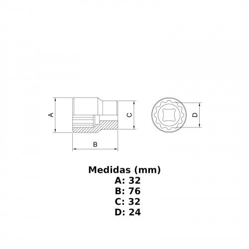 Soquete estriado longo 24 mm encaixe de 1/2