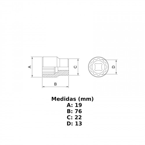 Soquete estriado longo 13 mm encaixe 1/2