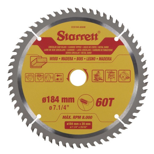 Disco de serra para madeira 184 mm x 20 mm 60 dentes - CCS184-60AW