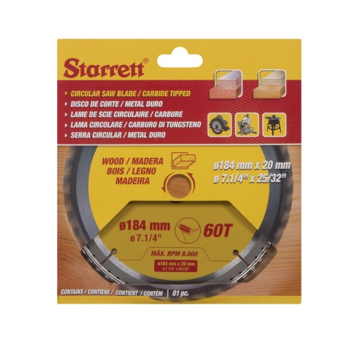 Disco de serra para madeira 184 mm x 20 mm 60 dentes - CCS184-60AW
