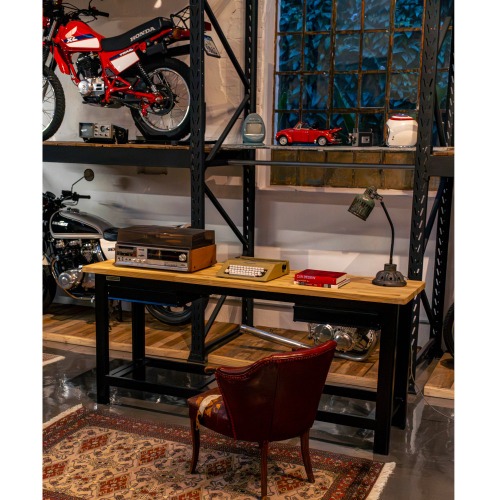 Bancada aberta com 02 gavetas e tampo de madeira pinus - RLL-210P