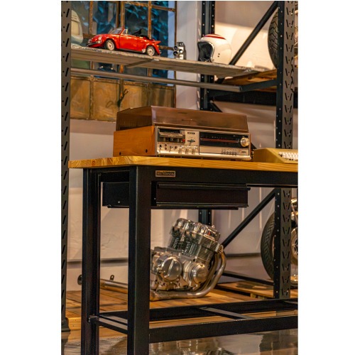 Bancada aberta com 02 gavetas e tampo de madeira pinus - RLL-210P