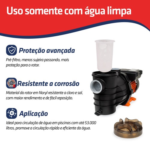 Motobomba com pr� filtro para piscina 1/2 hp - BPI500  110V