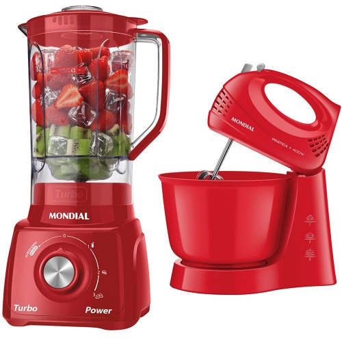 Kit Liquidificador 550W Turbo Power L-99-FR + Batedeira 400W Pr�tica B-44-R	  110V