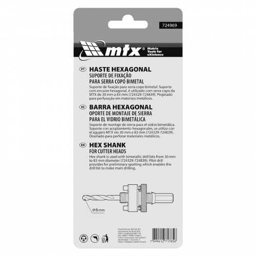 Suporte para serra copo de 30 a 83 mm com haste sextavada - 724969