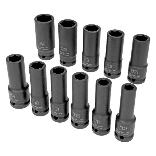 Jogo de soquete de impacto sextavado longo 10 a 24 mm 1/2