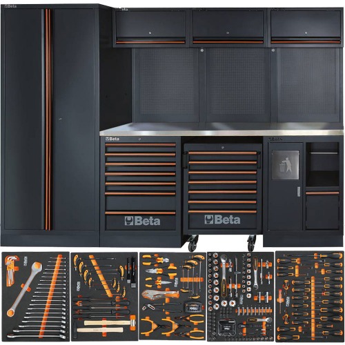 Arm�rio Mobili�rio para oficina tampo inox com kit 268 ferramentas - C45PRO 2.0X