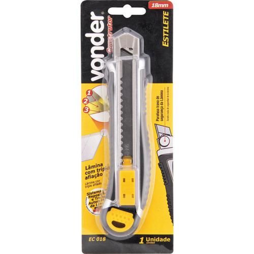 Estilete largo metálico 18 mm emborrachado com 5 lâminas - VDC5 Estilete largo metálico 18 mm emborrachado com 5 lâminas - VDC5