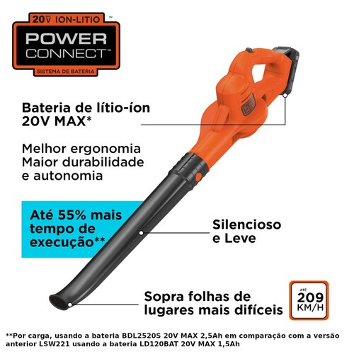Soprador de folhas a bateria 20V Max 2,5Ah com 1 bateria - BCSW221E1  110V/220V