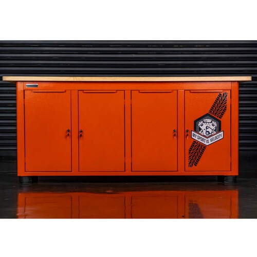 Bancada fechada com 4 portas tampo de madeira - ROUTE 66