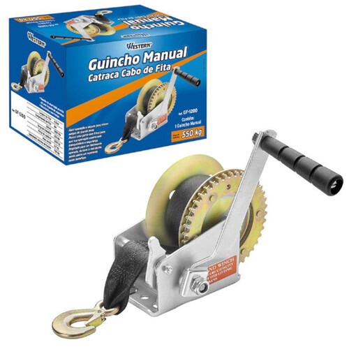 Guincho manual catracado 750kg com cinta nylon - GF-1200 Guincho manual catracado 750kg com cinta nylon - GF-1200