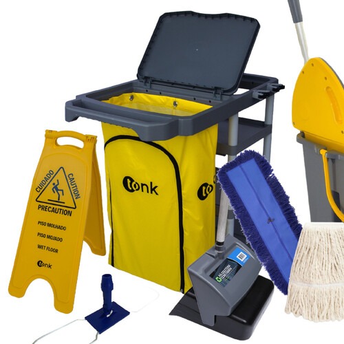 Kit para limpeza profissional cinza e amarelo com 10 pe�as - Titan