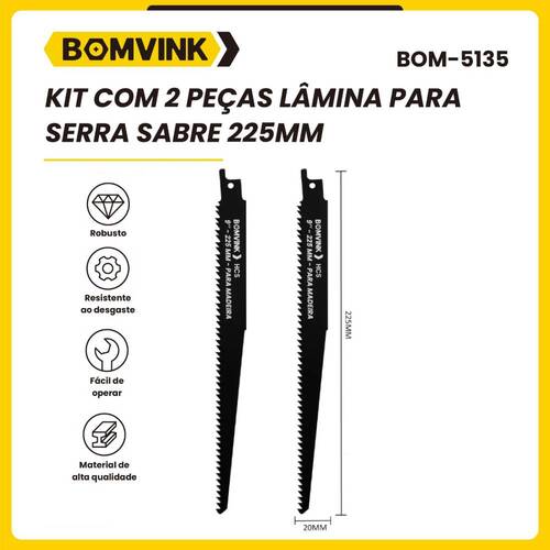 L�mina serra sabre 225 mm 6 dentes para madeira 2 pe�as - BOM-5135