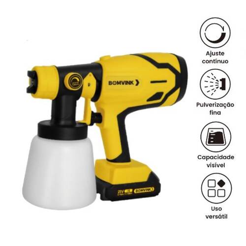 Pistola de pintura pulverizadora a bateria 21V com 2 baterias - BOM-9770  110V/220V