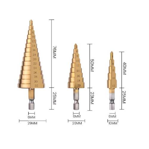 Jogo de brocas escalonadas 3 a 32 mm 3 pe�as - BOM-5020