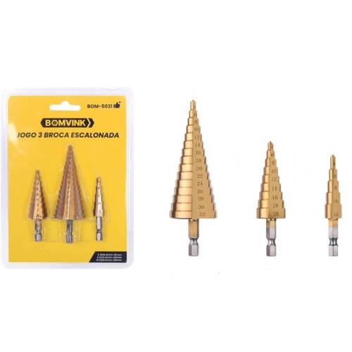 Jogo de brocas escalonadas 3 a 32 mm 3 pe�as - BOM-5020