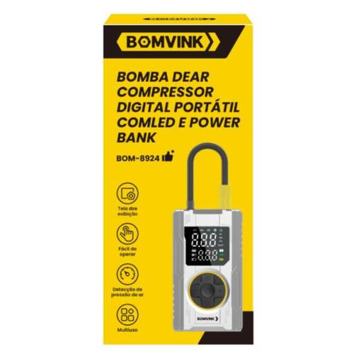 Mini Compressor de Ar port�til digital 150 PSI com LED e Power Bank - BOM-8924