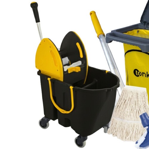 Kit para limpeza profissional cinza e amarelo e balde Due preto com 6 pe�as - Pratic