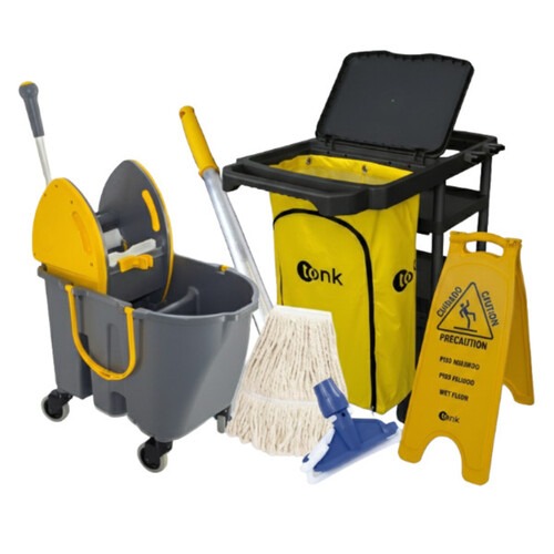 Kit para limpeza profissional preto e amarelo e balde Due cinza com 6 pe�as - Pratic