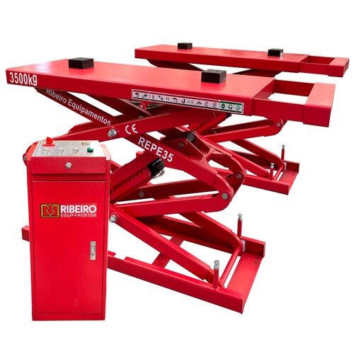 Elevador automotivo hidr�ulico pantogr�fico 3,5 T de embutir monof�sico vermelho - REPEI35  220V