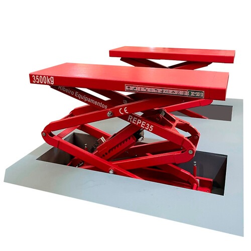 Elevador automotivo hidr�ulico pantogr�fico 3,5 T de embutir monof�sico vermelho - REPEI35  220V