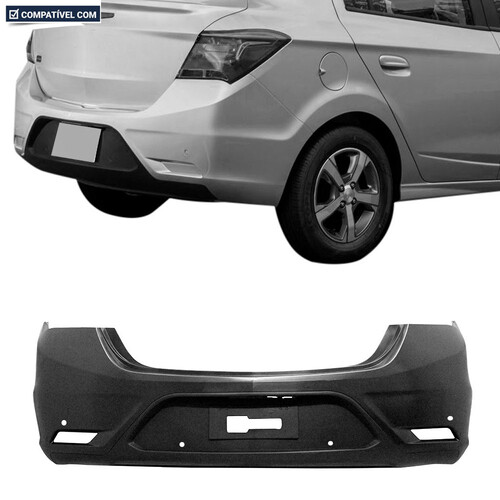 Para-choque Prisma 2016 a 2020 traseiro preto liso parcial com furo - 1710