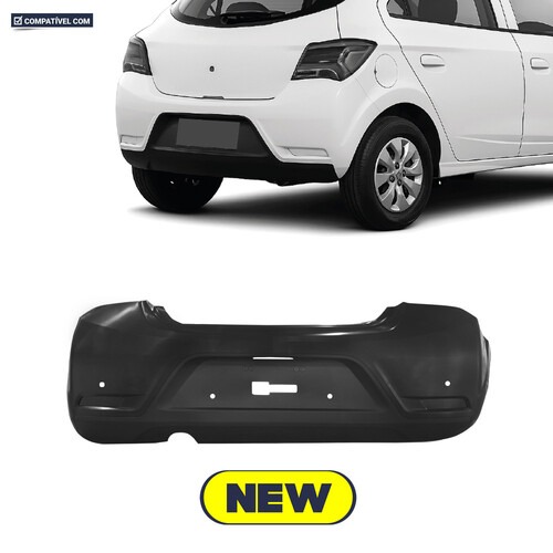Para-choque Onix 2016 a 2019 Joy 2020 traseiro preto liso parcial com furo - 1711