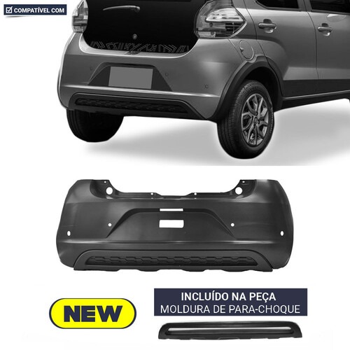 Para-choque Mobi Way 2016 a 2021 traseiro preto com furo sensor - 3389