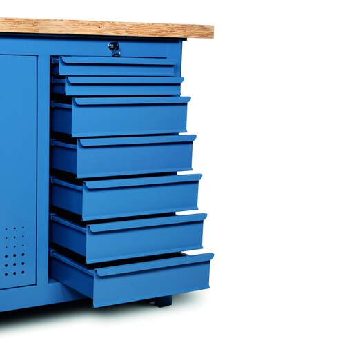 Bancada fechada com 7 gavetas e 3 portas tampo em pinus - NB-20