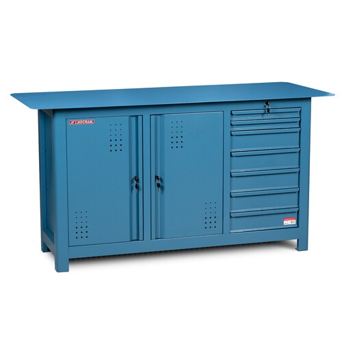 Bancada fechada com 7 gavetas e 2 portas tampo em a�o - NB-22