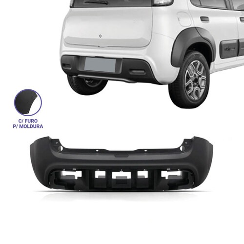 Para-choque Uno Way 2014 a 2021 traseiro preto liso com furo para furo - 3466
