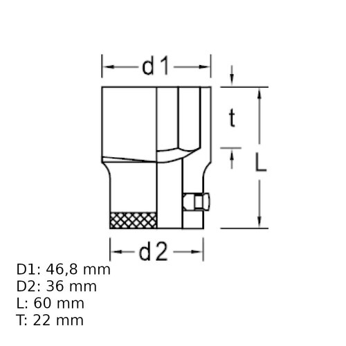 Soquete sextavado 33 mm encaixe 3/4