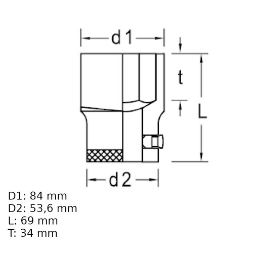 Soquete sextavado 60 mm encaixe 3/4