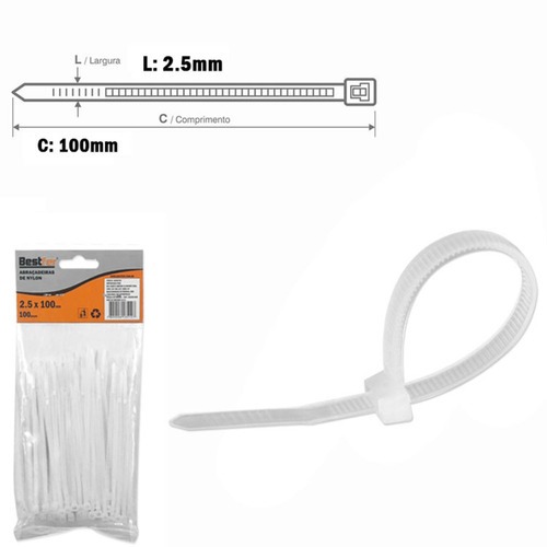Abra�adeira de nylon 2,5 mm x 10 cm 100 pe�as - BFH0741
