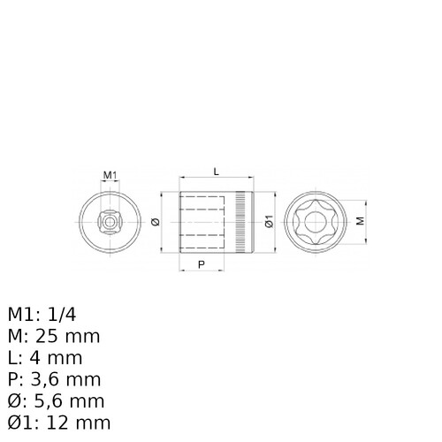 Soquete hexalobular E4 encaixe 1/4